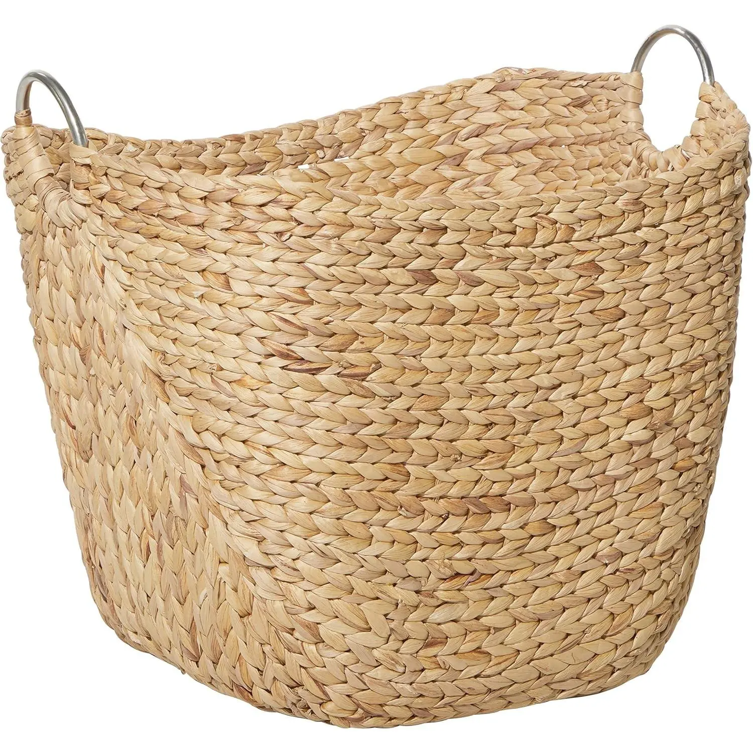 Seagrass Handmade Decorative and Functional Storage Basket Large Woven Basket Organizer with Ring Metal Handles, Basket for Storage 21" x 17" x 19", Brown