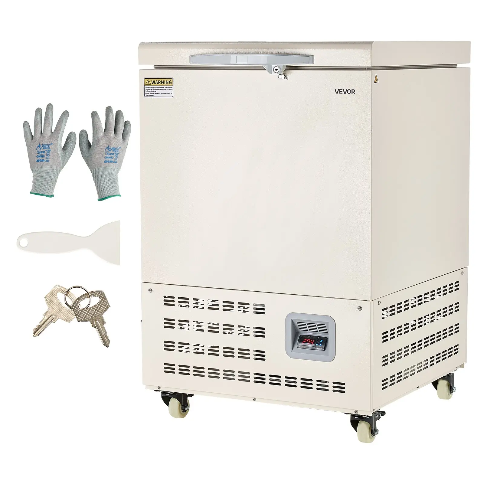 VEVOR Ultra Low Temperature Freezer, 58 L, 40 to 123 Adjustable Temp Range, with Rollers and Digital Display, 304 Stainless Steel Liner, Low Temperature Lab Freezer for Laboratory Samples Storage