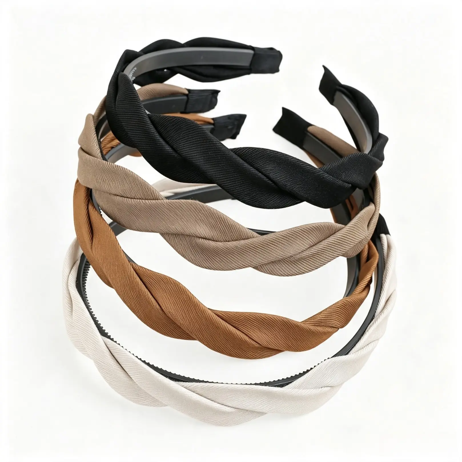 Women's Minimalist Solid Color Twisted Braided Headband Set - Fabric Knotted Hair Accessory with Anti-Slip Teeth, Neutral Tone Soft Texture Headwear for Casual Wear, Daily Dating Travel