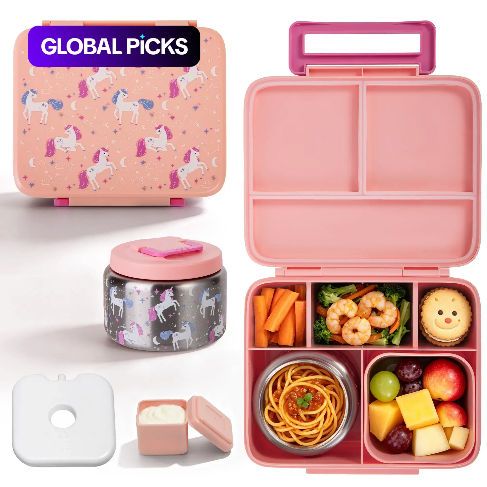 Narrow Lunch Box Set, Bento Lunchbox, Meal Prep Lunch Box, Includes 8oz Soup Bowl, Ice Cube Tray, Sauce Container, Ideal for School Use, Convenient Meal Solution