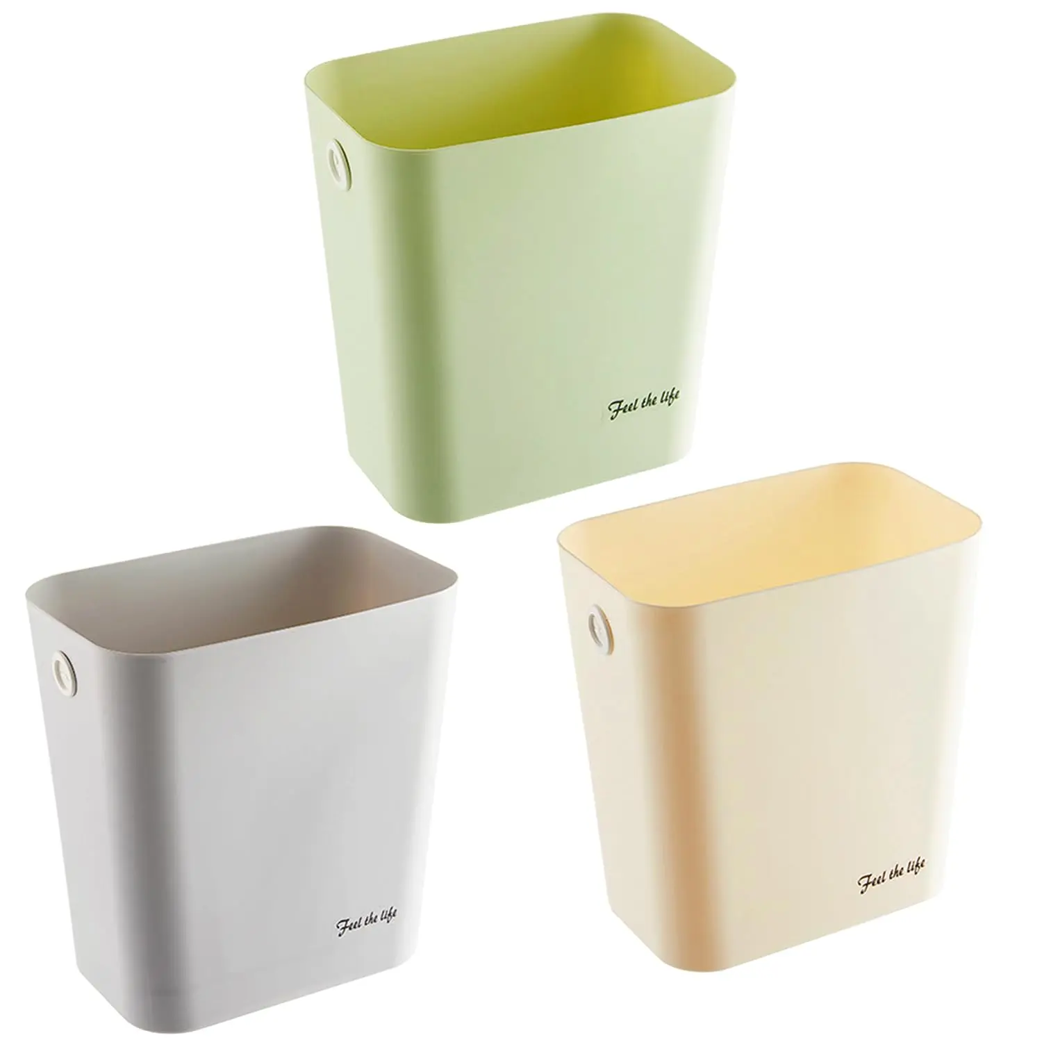 Rectanglar Small Trash Can 3 Pack, 3 Gallon/12 L Office Garbage Can Wastebasket, for Bedroom, Bathroom, Dorm, Kitchen, Under Sink, Under Desk, Plastic Trash Bin Garbage Bin– Green Grey Cream