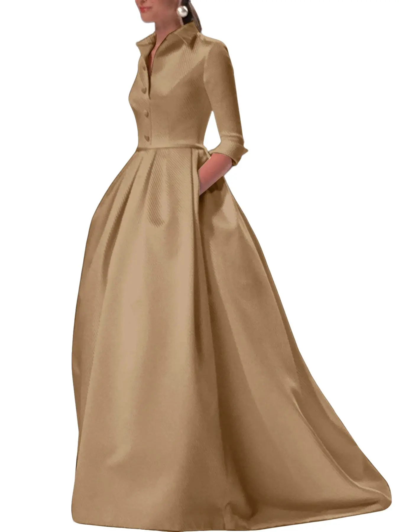Women's Plain Dress, Elegant Casual Maxi Dress with Pocket for Party Holiday Wedding, Ladies Clothes for All Seasons, Garden Party Wedding Guest Dress