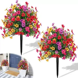 1/2 piece set of artificial straight-flowered plants, equipped with ground spikes and UV-resistant imitation flower shrubs, suitable for outdoor terrace, courtyard, and garden decoration, artificial daisy eucalyptus flowers; outdoor faux flowers; imitatio