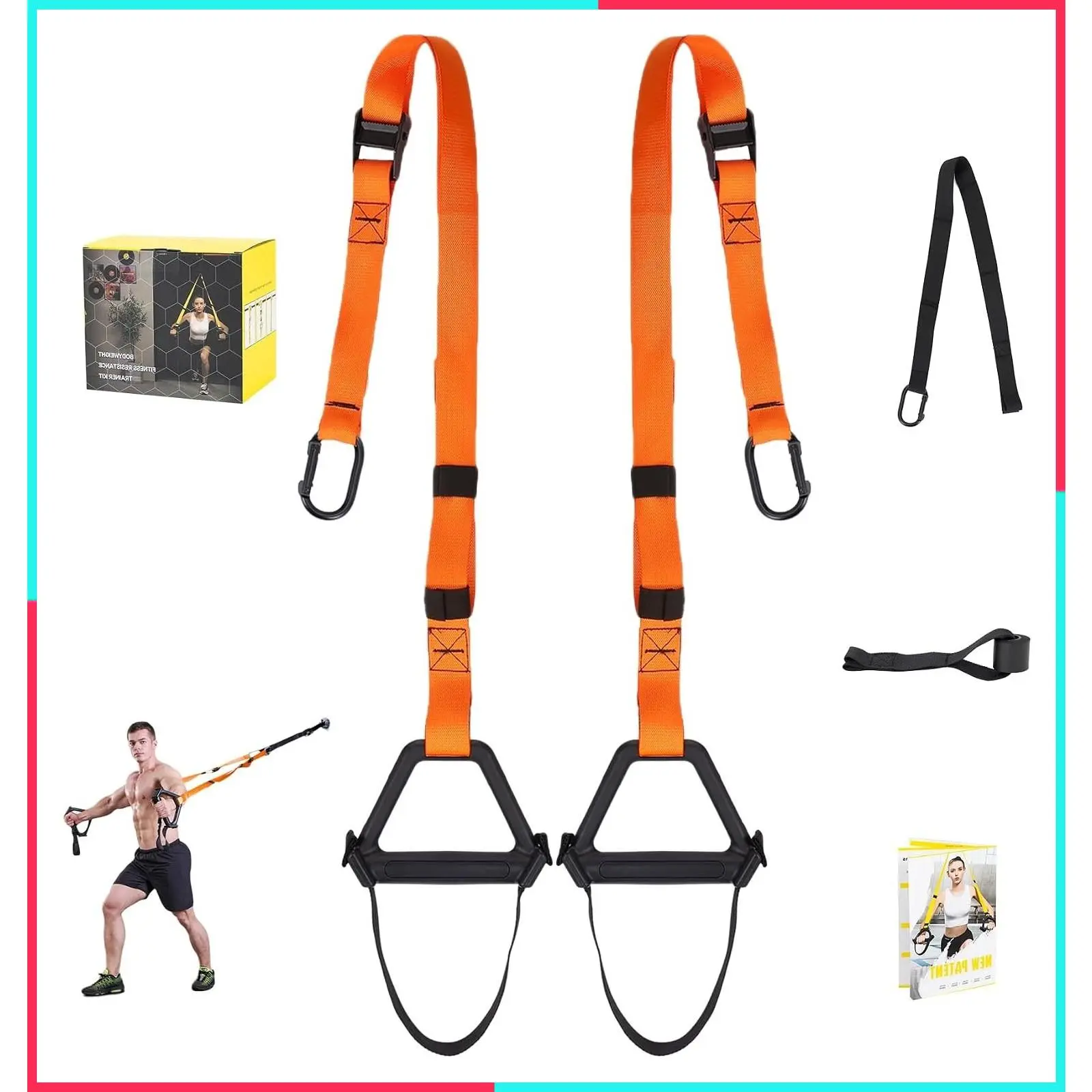 Bodyweight Resistance Training Straps, Complete Home Gym Fitness Trainer Kit for Full-Body Workout, Easy Setup for Home, Gym & Outdoors