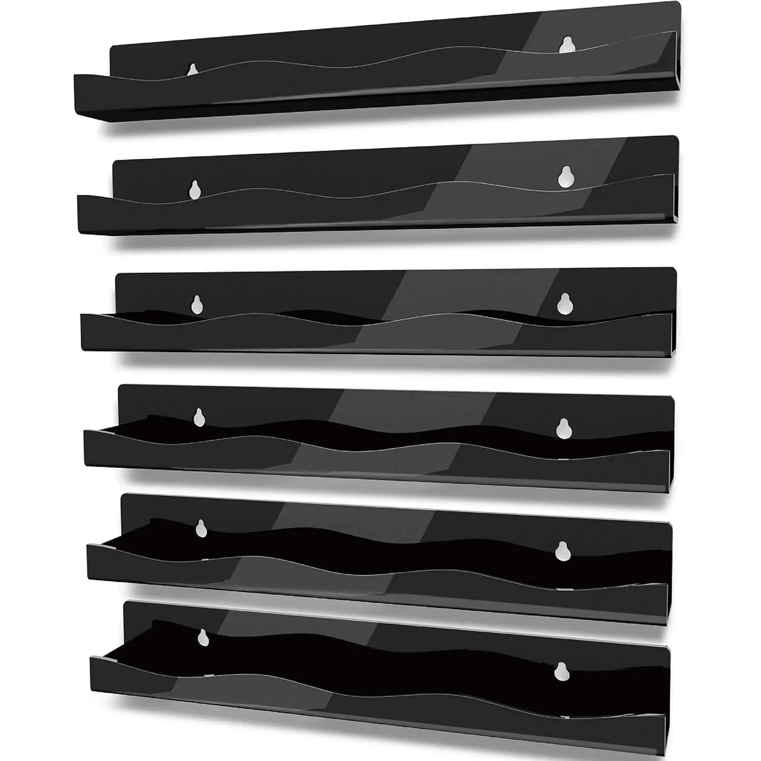 15" Black Acrylic Nail Polish Rack - Wall-Mounted Hanging Shelf (6 Pack), Home Organizer with Easy Installation & Removable Design, Ideal Gift & Decor for Nail Techs, Room