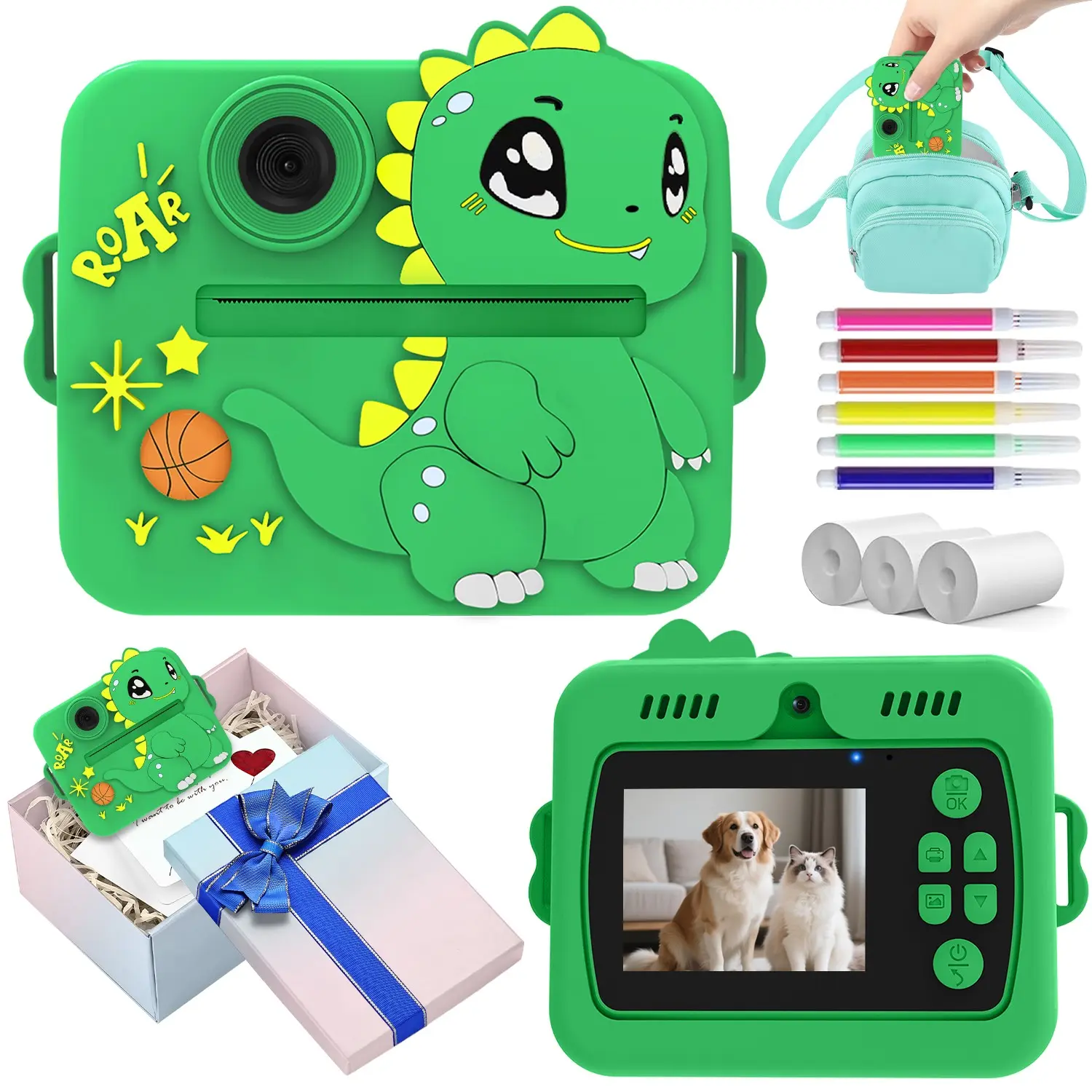 Kids Camera Instant Print Selfie Digital Video Camera, Toddler Christmas Birthday Gifts, 3 Rolls of Paper, Travel Friendly, Powder-Blue Gift Box