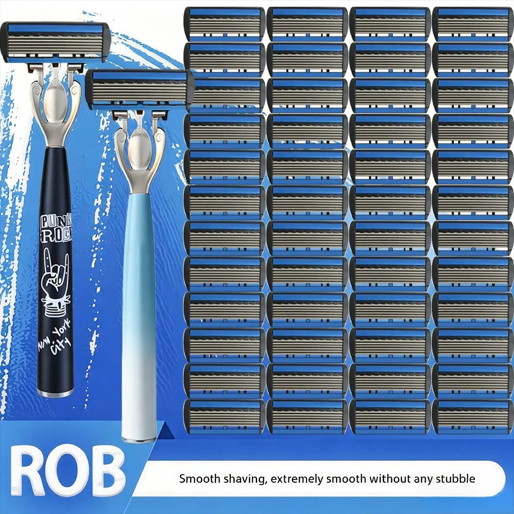 Punk Cool Gradient Men's Manual Razor Set, 2 Non-Slip Handles, 48 Replacement Blades, Sharp Thin Blades, Lubricating Strip, Dry Wet Shave