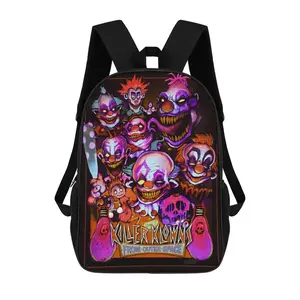 Killer Clown Outer Space Backpack - Black with Red and White Graphics for Students, Commuters and Outdoor Adventurers