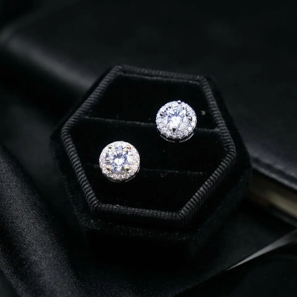 S925 Sterling Silver Stud Earrings, Unisex Minimalist Halo Round or Square 6A CZ Gemstone, Hypoallergenic Multi-Size Posts for Daily & Party Wear