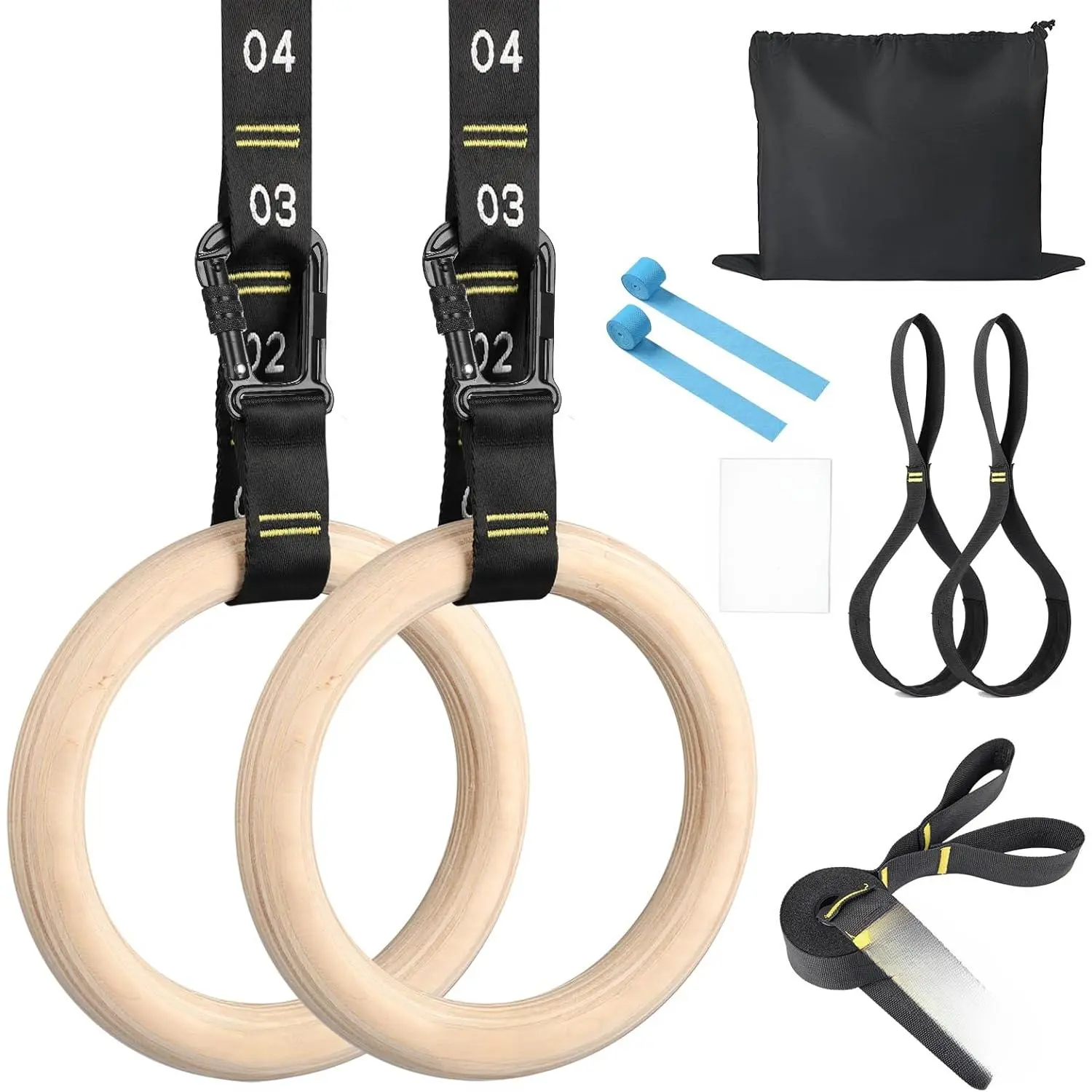 Gymnastic Rings Wooden Gym Rings 1.25" Olympic Rings Adjustable Straps Pull Up Rings Sets for Workout Bodyweight Fitness Training