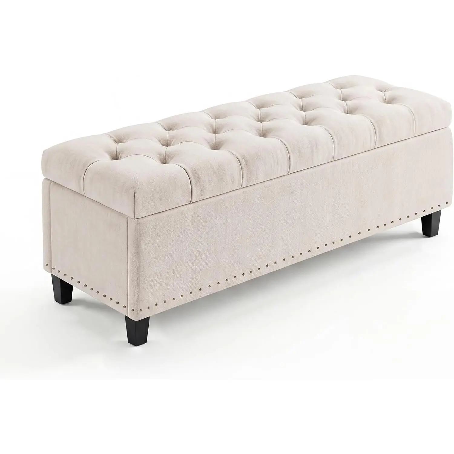 51" Extra Large Storage Ottoman Bench, Supports 660lbs End of Bed Storage Bench with Button-Tufted Upholstery and Safety Close Hinge, Upholstered Bench for Living Room, Bedroom, Entryway