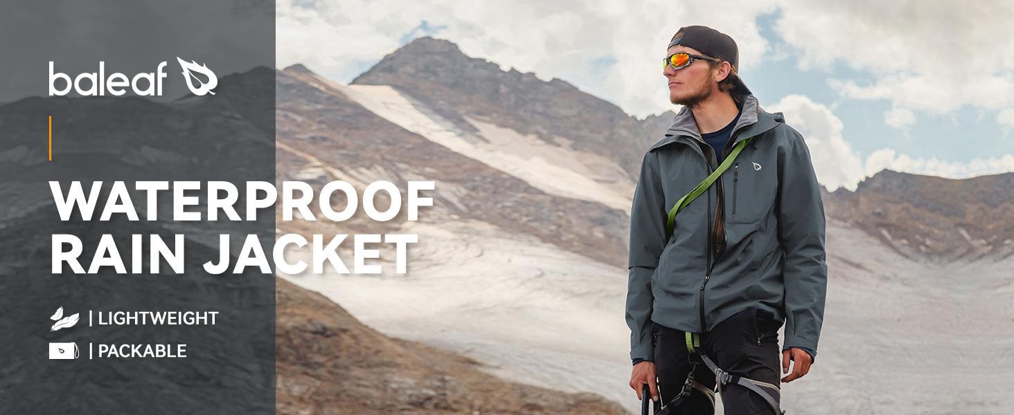 Baleaf Mens Waterproof Rain Jacket Lightweight Packable Windbreaker Hooded Reflective Coat Running Cycling Hiking Gear