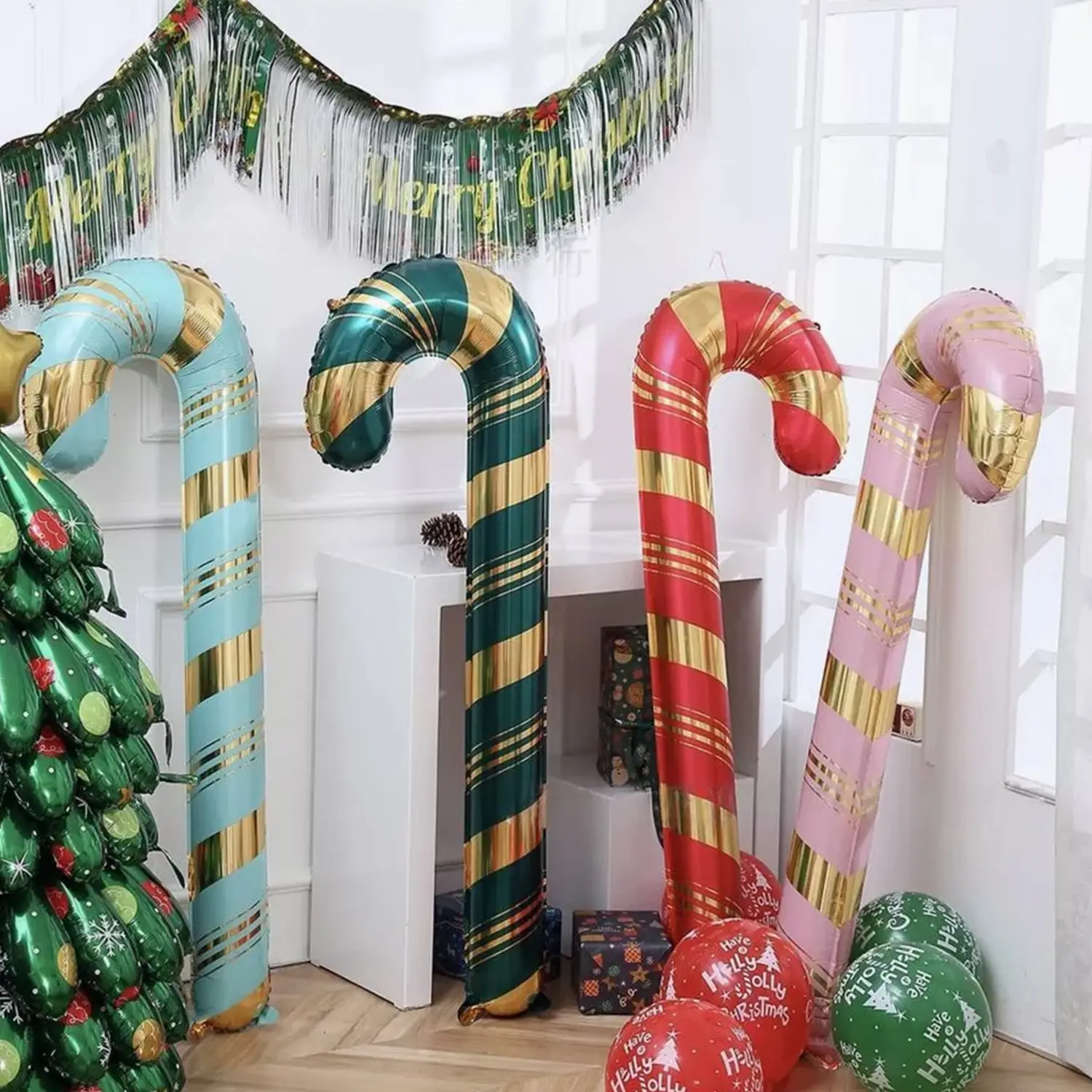Christmas Stick Aluminum Foil Balloons, Perfect for Christmas Party Birthday New Year Celebration