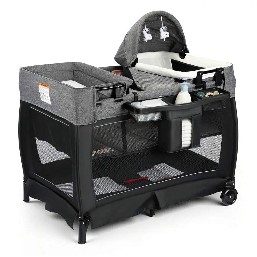 Unisex 4-in-1 Baby Bassinet Bedside Sleeper - Portable Foldable Crib with Adjustable Canopy, Storage Basket - Travel-Ready Newborn Co-Sleeper