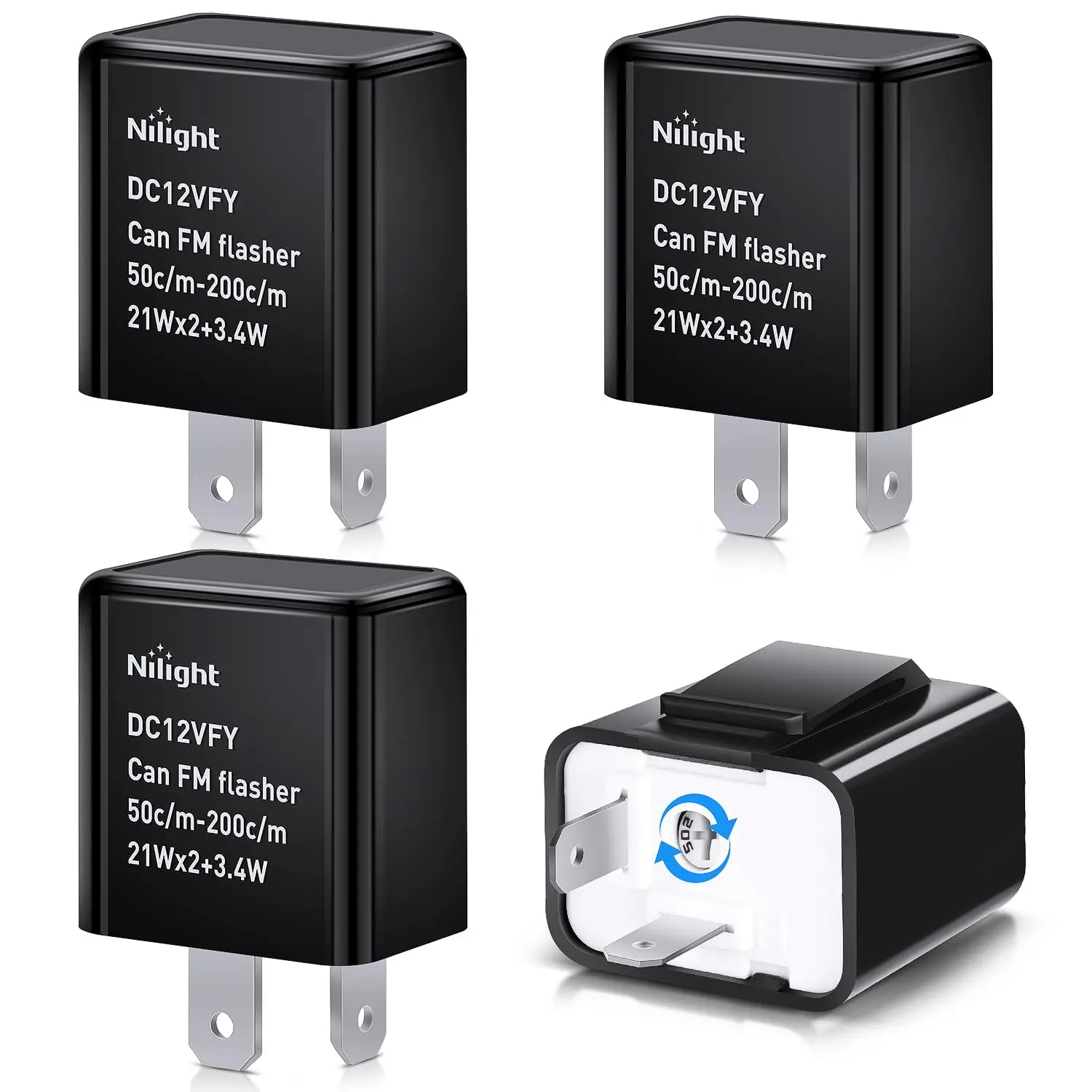Nilight 4PCS Adjustable 2-Pin 12V Electronic Flasher Relay - Fixes Motorcycle Turnsignal Hyper Blink/No Flash Issues for LED,Halogen Bulbs,Works with Motorcycles,Automotive Power Supplies,0.02A-12A Current,60-95 Times/Min Flash Rate