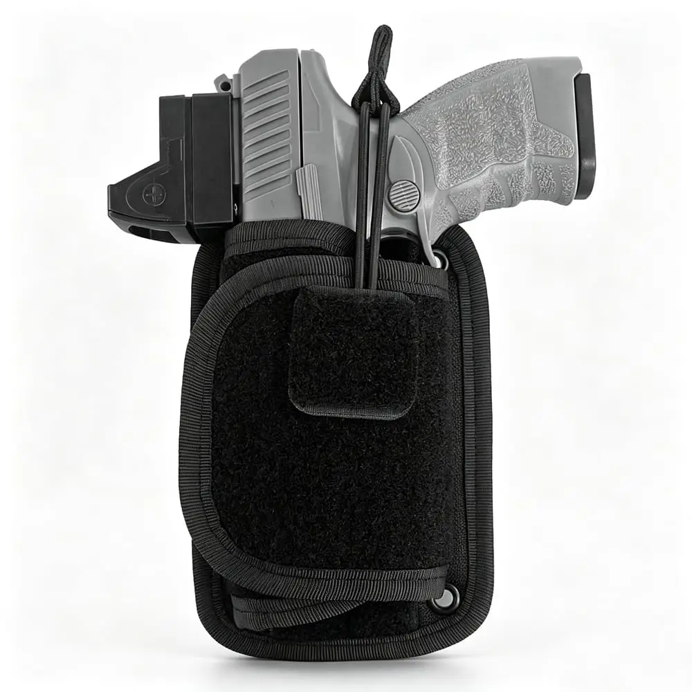 Optic Ready Universal Gun Holster Tactical Pistol Holster Concealed Carry Holster for Gun Bag Safe Desk Car | Fits Firearms with Light Optics Laser/Sight, Hook Side Base Panel with Adhesive Backing, Gun Accessory Fits Taurus G2c G3c Sig p365xl p320 Glock