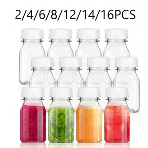 2/4/6/8/12/14/16Pcs Reusable Plastic Juice Bottles with Lids, Transparent Drink Containers, Milk Bottle, Smoothie Bottle, Ideal for Juicing, Tea, Homemade Drinks