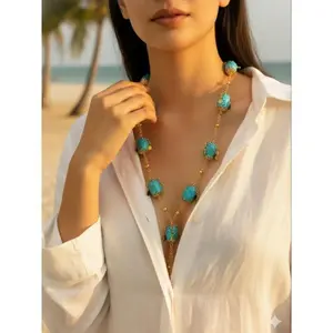 Bohemian Style Turquoise Gold Chain Statement Necklace - Bold Design, Lightweight Boho-Chic Jewelry for Vacation, Parties, Perfect Gift for Her