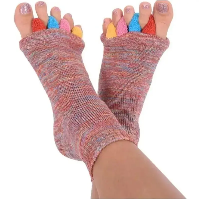 Colorful Toe Yoga Socks for Women - Five Finger Toe Separator Socks, Bunion Correction Toe Exposed Socks