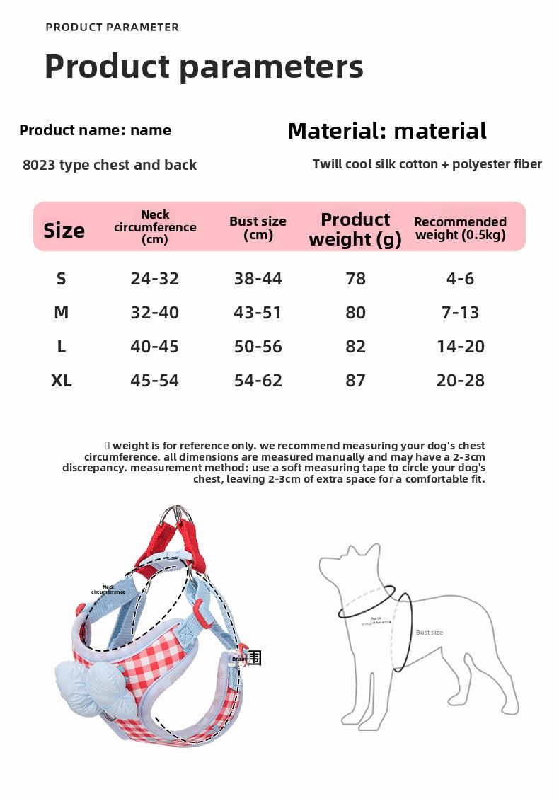 New Plaid Print Lightweight Thin Dog Harness for Small Dogs, Outdoor Dog Leash for Walking Adjustable Dog Collars zipper pouch jumping accessories strap pet breathable mesh cat harness walk LED Retractable Two-Dog with Swivel Head shaped