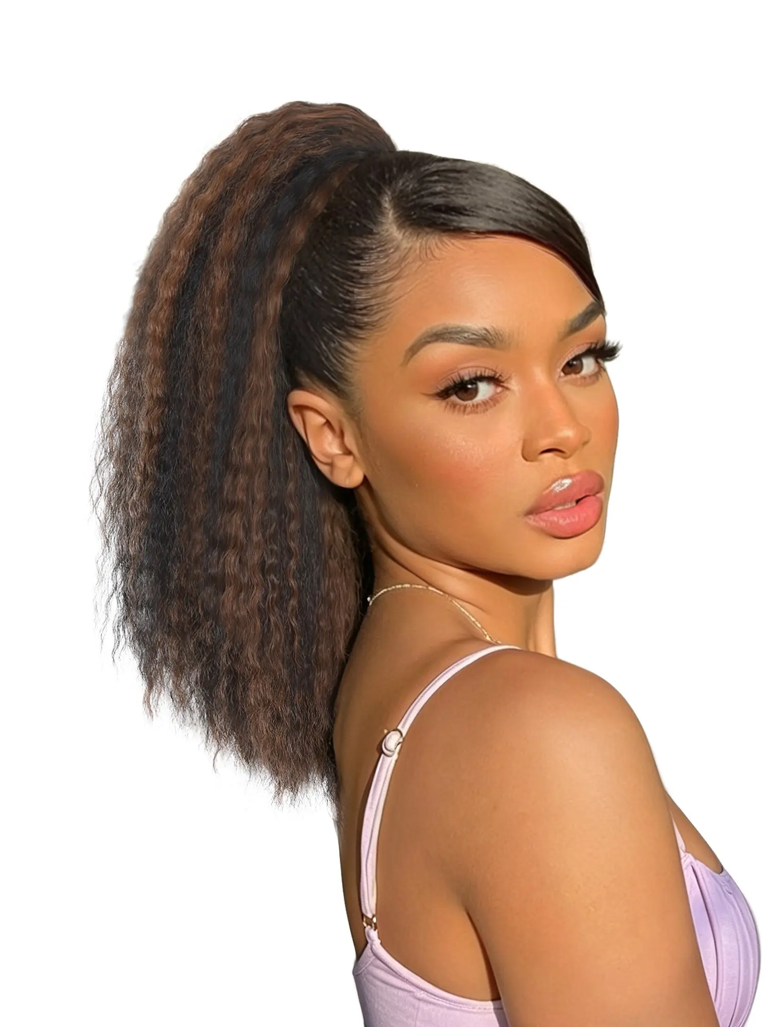 Curly Yaki Drawstring Ponytail  Afro Straight Ponytail Extension for Black Women, 12/16inch Water Wave Drawstring Ponytail for Black Women Natural Black Drawstring Ponytail Synthetic Daily & Party Use Synthetic Curly Hair Curly Ponytail Extensions