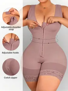 1 Count Women's Solid Color High Compressing Shapewear Bodysuit, Fajas, Tummy Control Butt Lifter Shaper With Zipper Crotch, Detachable Shoulder Strap Tight-Fitting Jumpsuit, Colombianas Shapewear, Suitable For Various Everyday Occasions