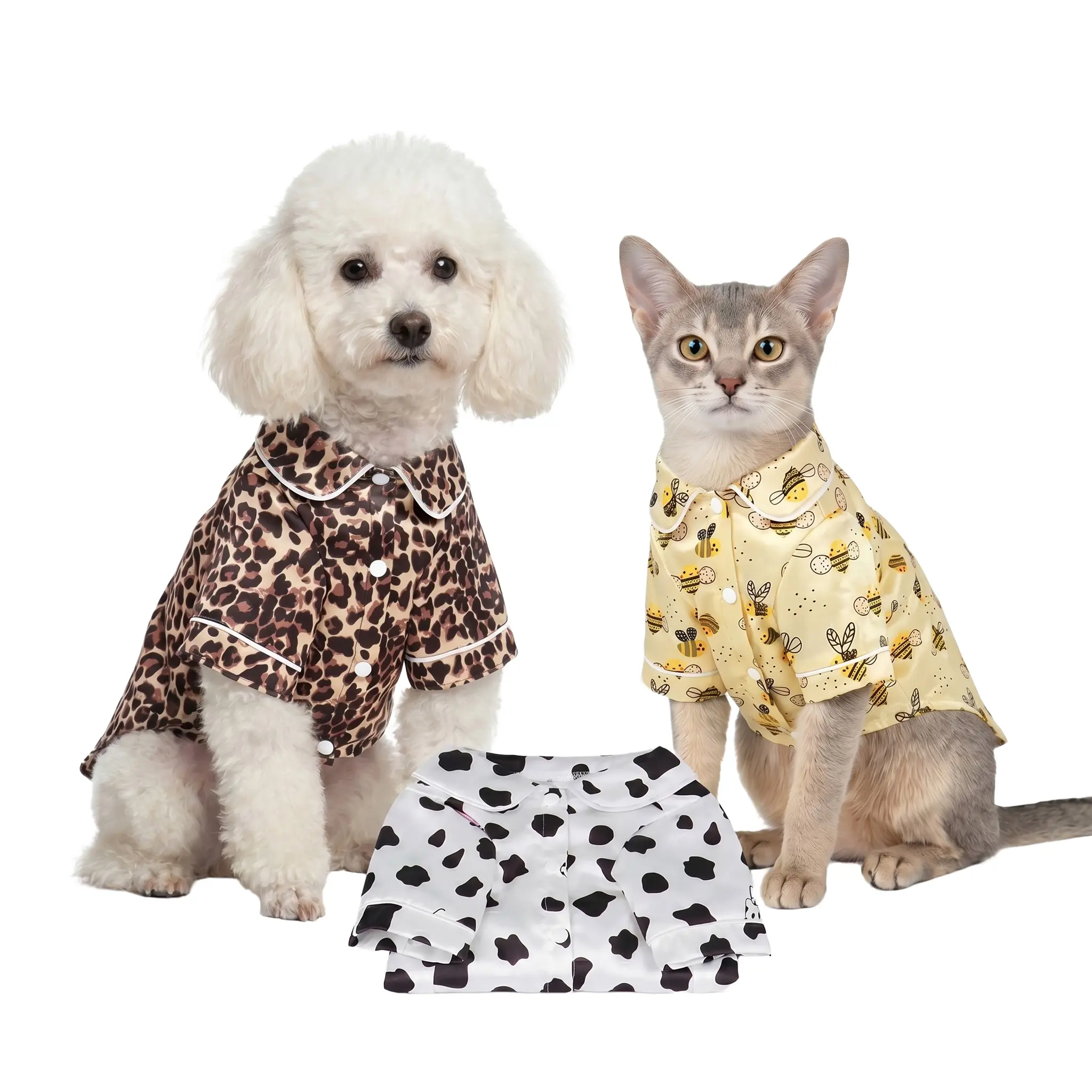 Pet Dog Sleepwear, Cute Leopard Print Bee Cow Pattern, Non-Elastic Fabric, Suitable for Small Dogs, Cats, Puppies, Casual Home Wear, Puppy Clothes, Clothing