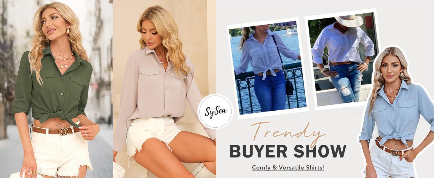 Womens Solid Lapel Long Sleeves Button Down Shirt Top Casual Basic Office Blouse