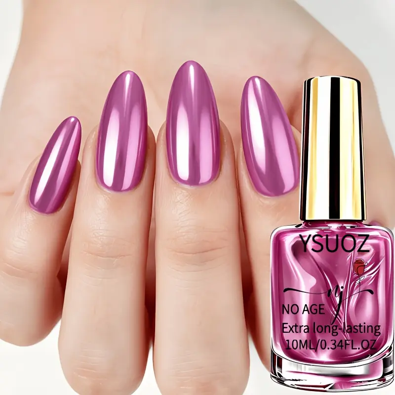 High-Gloss Metallic Rose Pink Chrome Mirror Nail Polish - 0.34oz Single Bottle, Quick-Drying, No Lamp Needed, 1-Stroke Effect, Natural Reflection, Long-Lasting Formula for Nail Art
