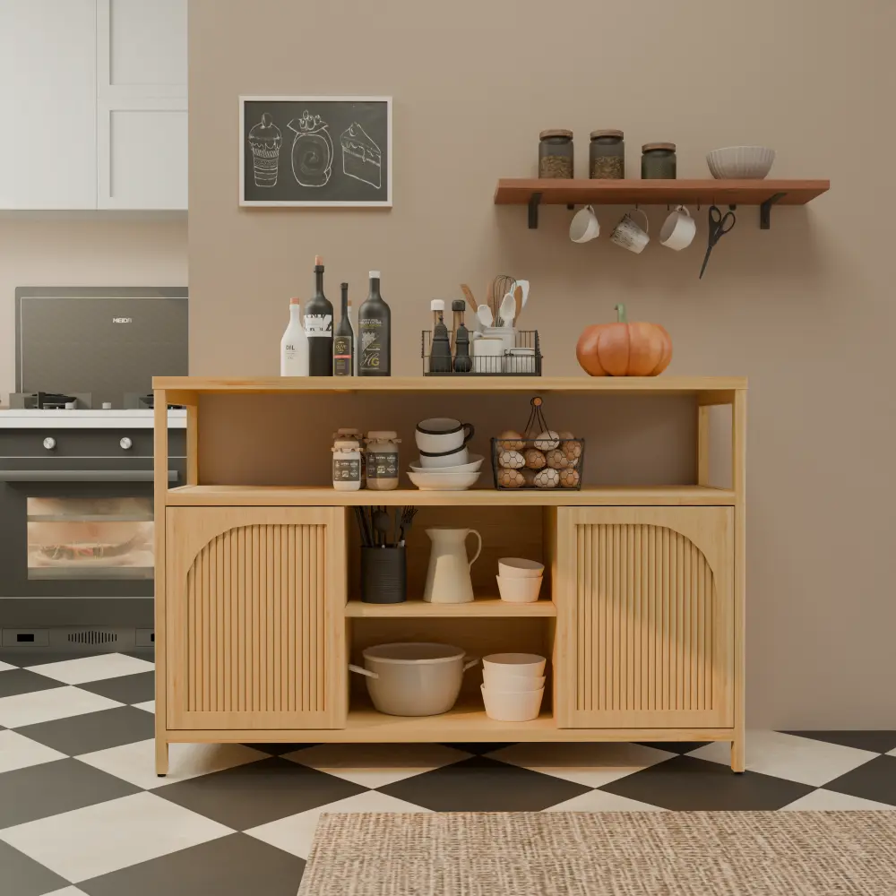 Bamboo Sideboard Cabinet with Storage, Freestanding Buffet Cabinet with Doors and Shelves, Modern Bamboo Storage Cabinet for Dining Room, Kitchen, Living Room, Entryway, Home Organizer Furniture, Natural Wood Finish