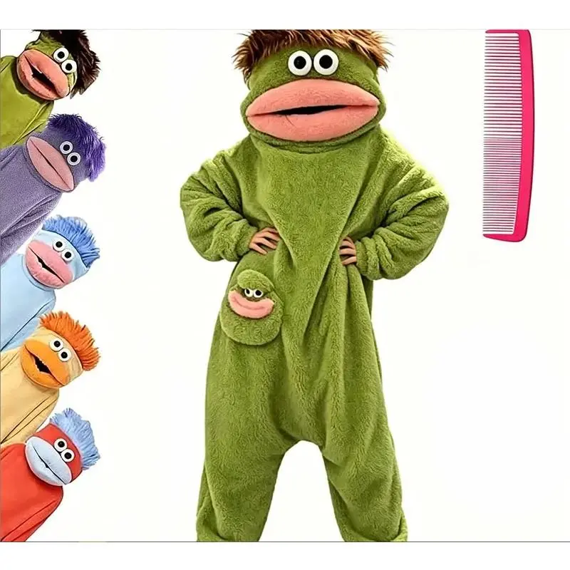 Adult & Kids Cute Halloween Cosplay Long-Sleeve Plush Monster Onesie, Funny Big-Mouth Animal Kigurumi Loungewear Jumpsuit Sleepwear