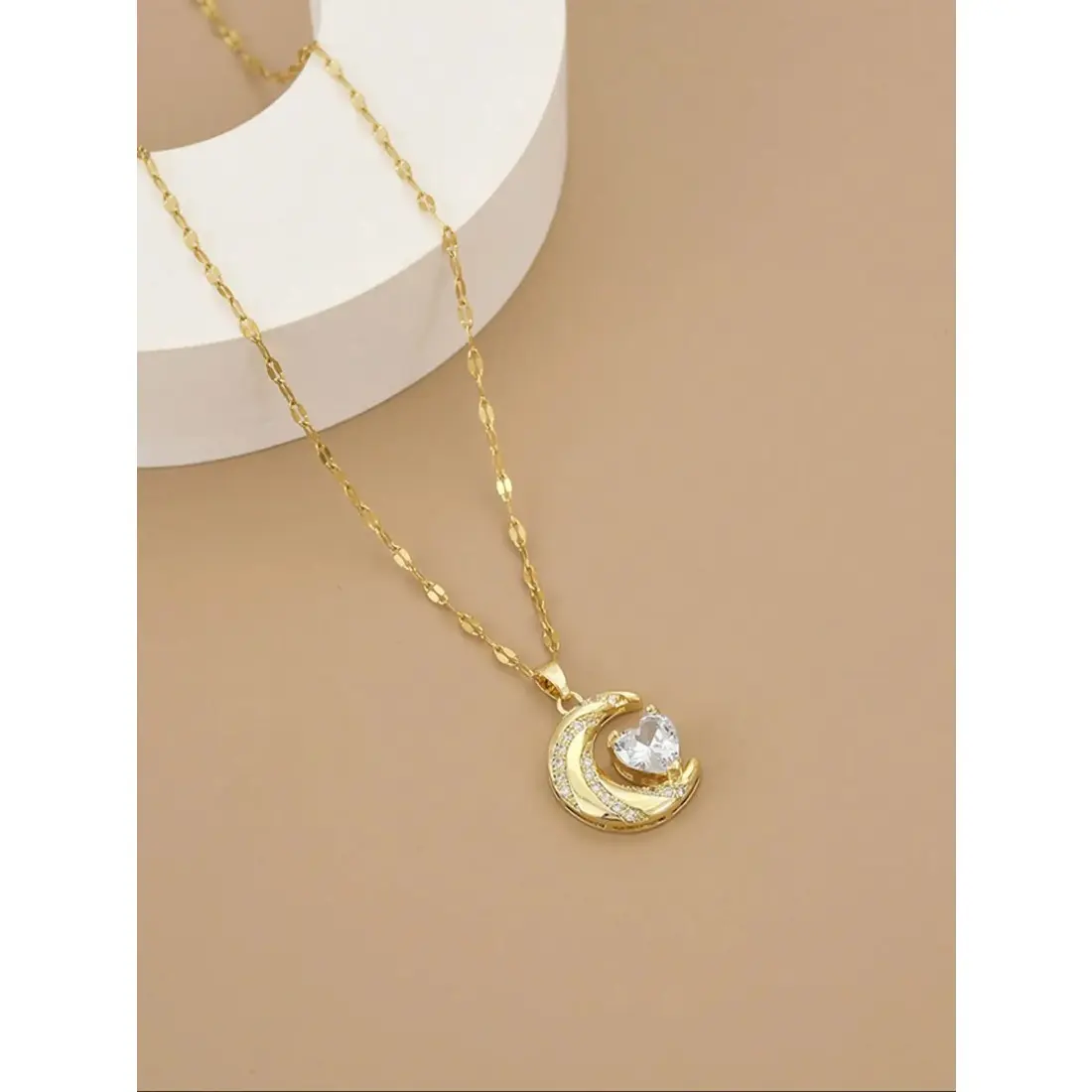 Stainless Steel Heart and Moon Necklace for Women, Trendy Tarnish Proof Pendant Jewelry, Thoughtful Gift for Birthdays and Anniversaries, Heart Necklace, Tarnish Proof Jewelry, Women's Fashion, Gifts, Moon Heart