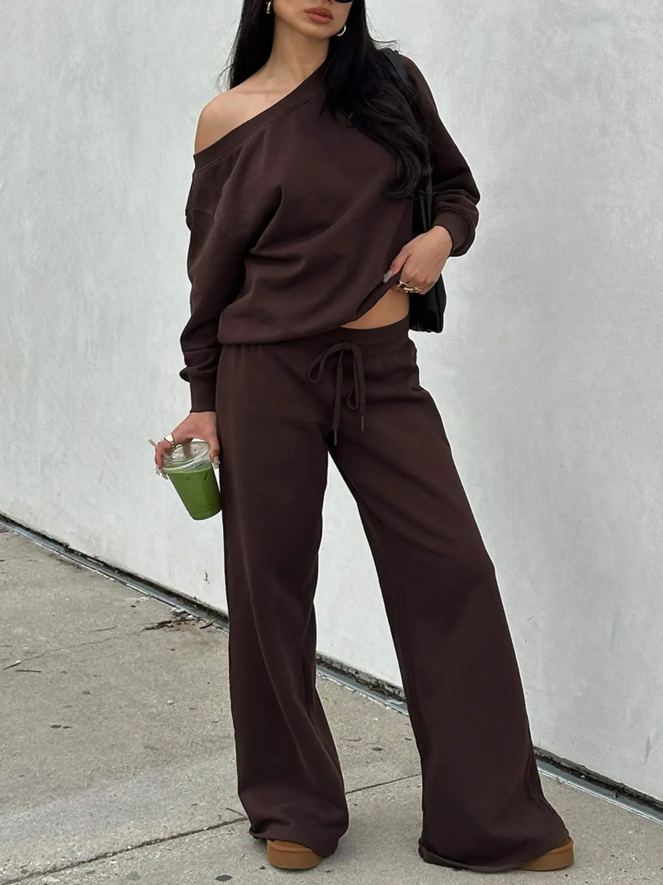 Women Off the Shoulder Long Sleeve Jumper & Pants 2 Piece Set Casual Fall Sweatsuit Outfits Jumper Suit