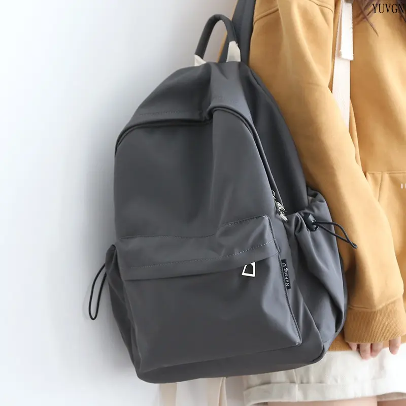 Female Plain School Backpack - Lightweight Solid Color Zipper Flap Cover, Multi-Function Multi-Compartment Large Capacity Daypack with Side Pockets for Commute, Back to School Haul Essential