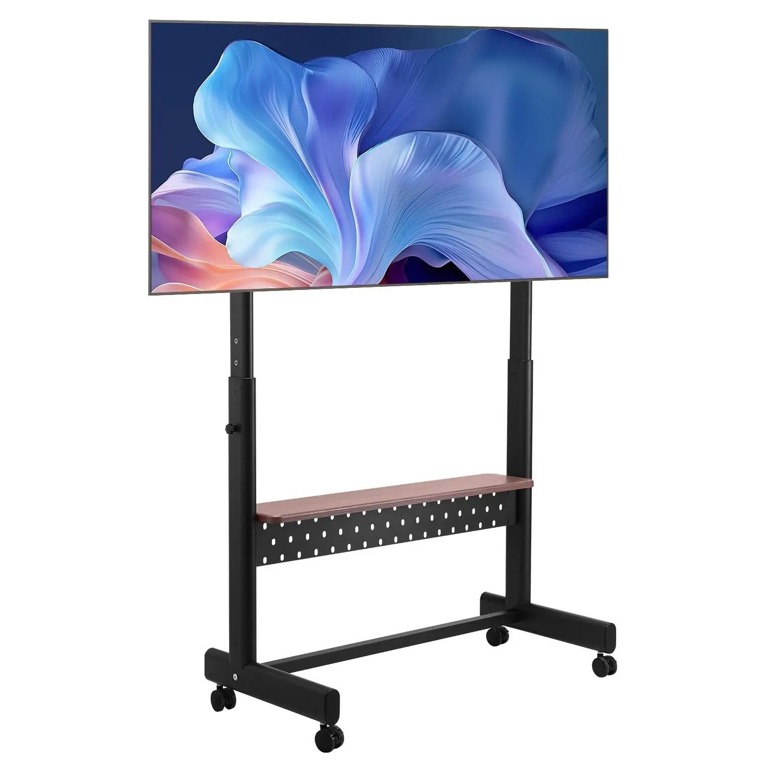 VEVOR Rolling TV Stand - Mobile Cart for 55-100 Inch Screens, Height-Adjustable Portable Monitor Stand with Tray, Max 205lbs Capacity, Max VESA 800x600mm for Living Room, Office