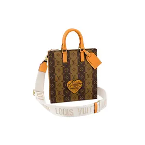 Louis Vuitton x Nigo Sac Plat Crossbody Bag for Men, Monogram Canvas and Leather Trim, Heart Motif, Brown