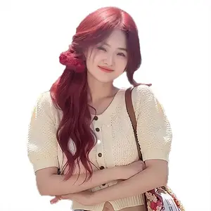 Red long curly wig for women, lolita style, middle parting with bangs, full head wig, imitation of real human hair