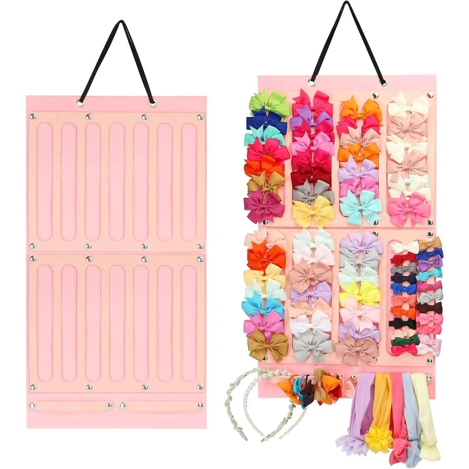Large Capacity Hair Bow Holder & Organizer for Baby Girl - 16 Ribbons, Sturdy Rope, Wall Hanging Nursery Decor Storage Display for Hair AccessoriesGift