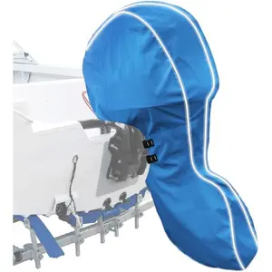 600D Fade and Crack Resistant Full Outboard Motor Cover,Heavy-Duty Waterproof and UV-Proof Boat Motor Cover,Trailerable Boat Engine Cover with Reflective Strips Blue(Fits 100-150 HP)