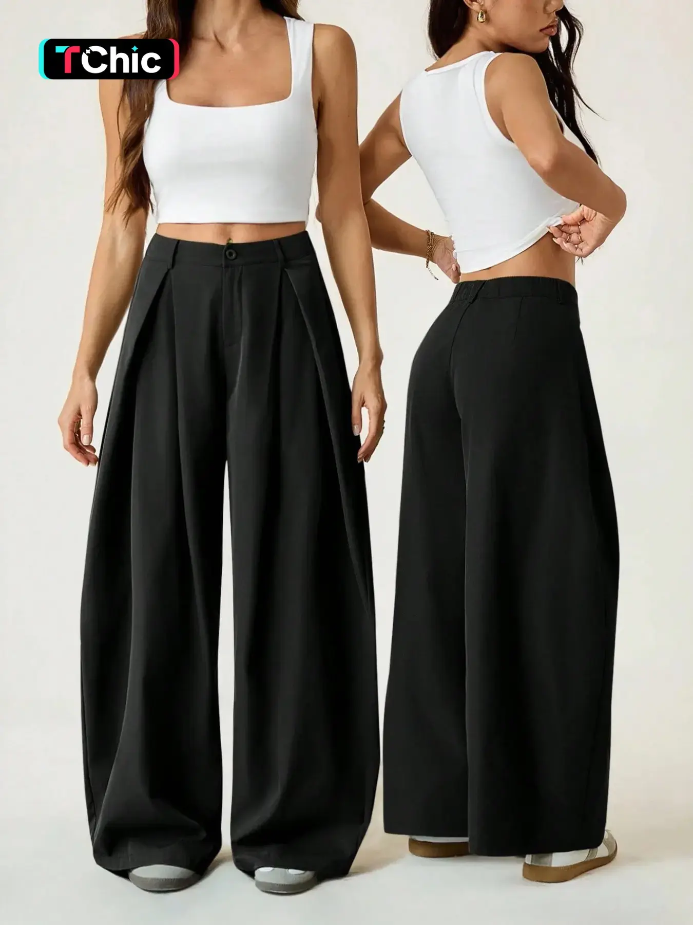 New Arrival Women's Retro Vintage Casual Street Style Wide Leg High Waist Baggy Loose Hem Long Pants, Fashionable and Comfortable, Perfect for Daily Wear