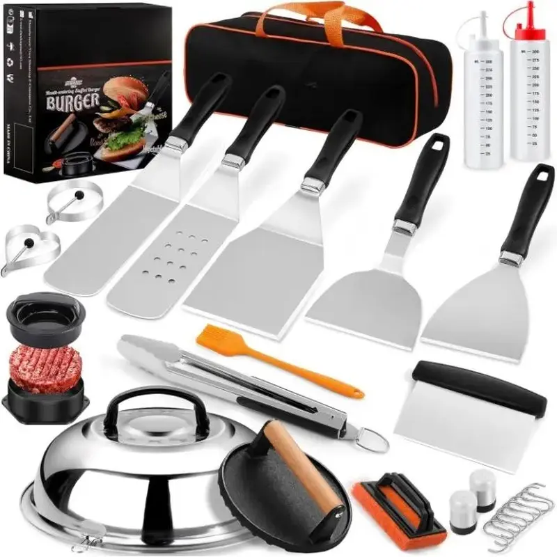 27 Pcs Blackstone Griddle Accessories Kit for Camp, Stainless Steel  Grill Tools, Spatula Set with Basting Cover,Burger Press Patty Maker Utensils Bbq Multicolor