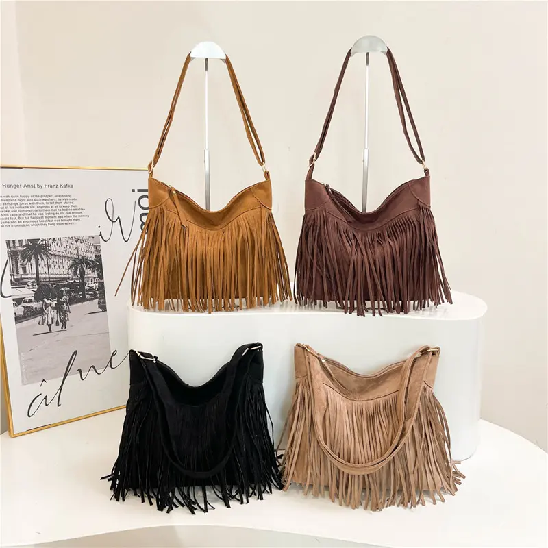 Women's Lightweight Synthetic Fringe Detail Boho Crossbody Bag - Vintage Western Hobo Purse with Tassel, Ideal for Casual Wear, Travel