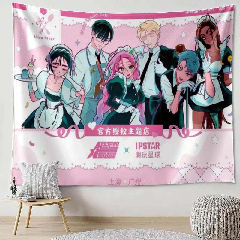 Alien Stage Maid Cafe Backdrop Tapestry - Anime Print Photo Tapestry, Polyester Home Decor, Lightweight Indoor Bedroom Cute Hanging Cloth