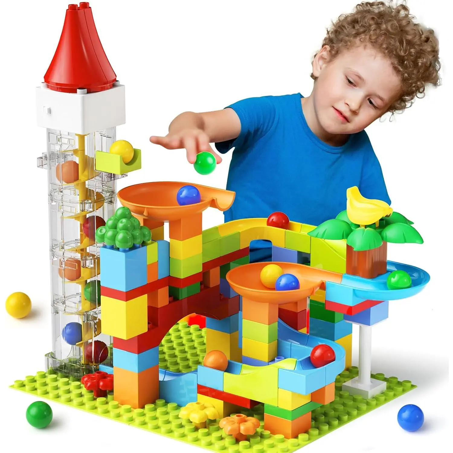 Marble Run Toy Motorized Elevator Marble Maze Kit with Perpetual Motion Machine, Building Block Educational Construction Game Playset STEM Learning Hand Eye Coordination Training Unlimited DIYfidget toys