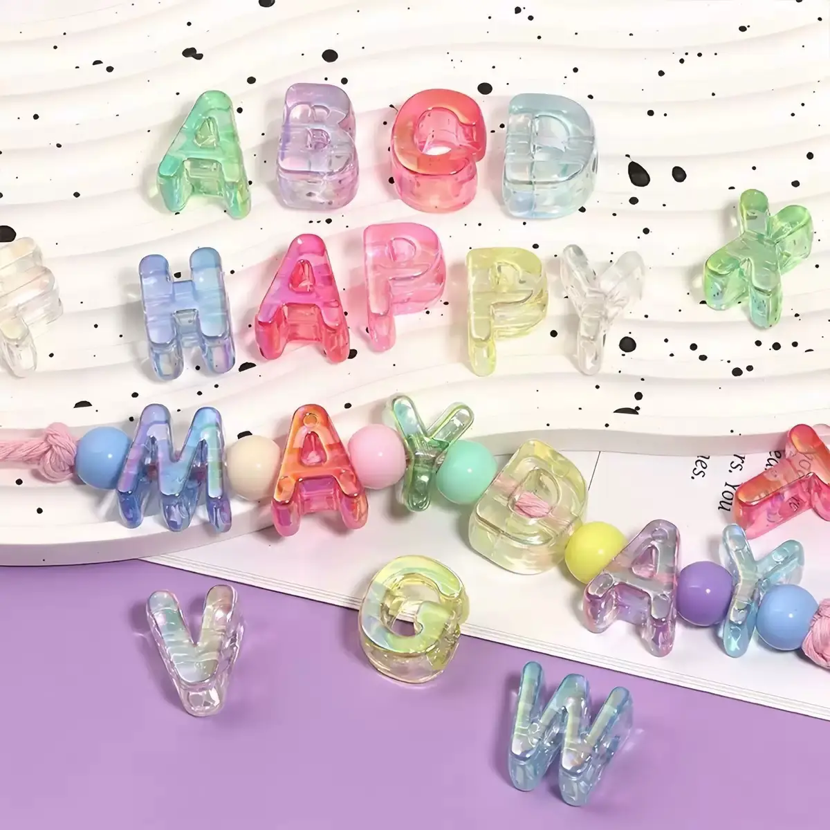 Tara--P39--Mix Colors UV Coated Large Hole 26 Alphabet Beads 4pcs per bag