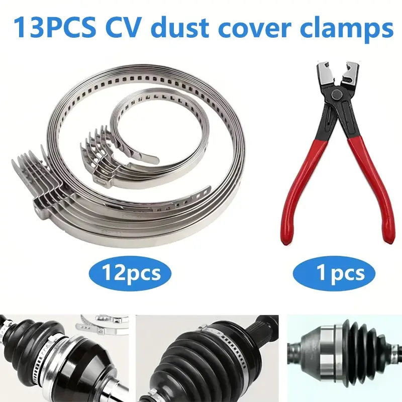12 Pcs Axle Clip Set + 1 Pliers, Cv Dust Cap Clips, Car Ball Joint Clamps, Single Ear Tube Clips, for 20-50mm & 50-120mm Driveshafts