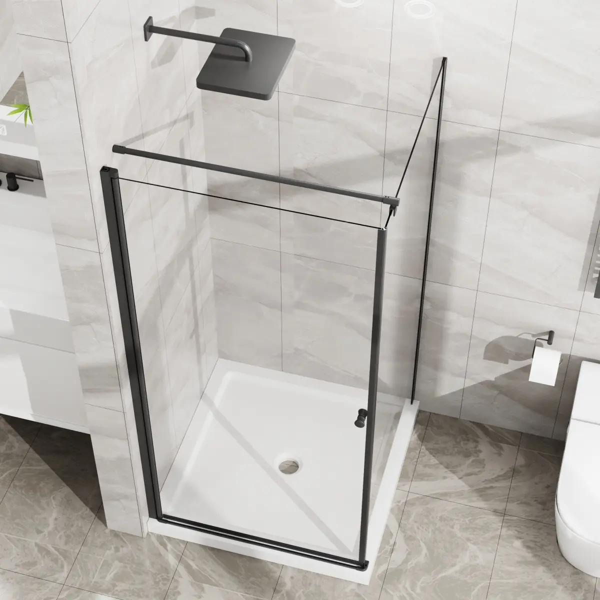 Goodyo Shower Enclosure 36 in.D x 36 in.W x 72 in.H, Corner Shower Door with White Shower Base, Pivot Opening Frameless Shower Stall with 1/4 in Clear Tempered Glass