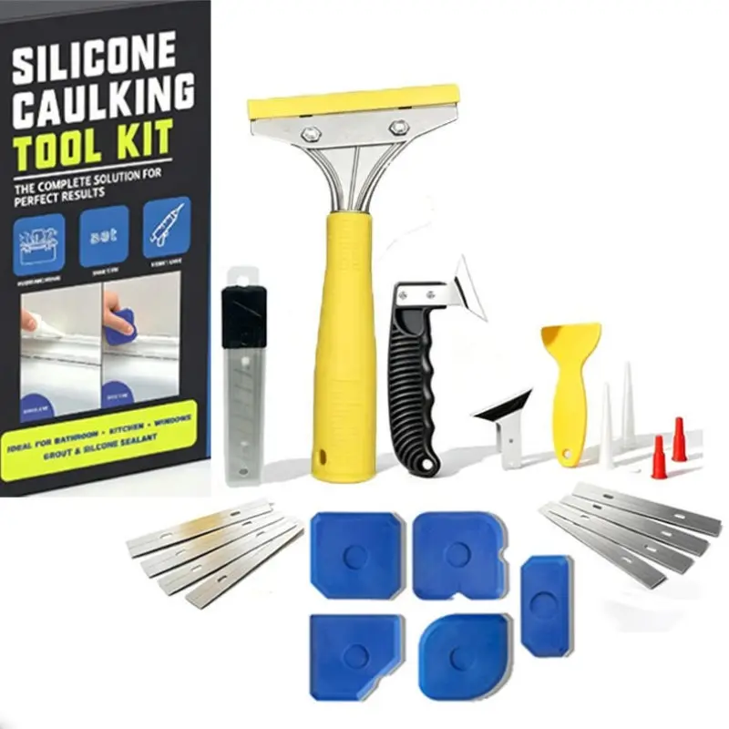 23-Piece Grout Tool Kit, Grout Remover, Mortar Scraper, Sealant Organizer, Silicone Adhesive Tools with Stainless Steel Scraper and 10 Replacement Blades, Tile Cleaning, Grout Removal, Sealant Organization