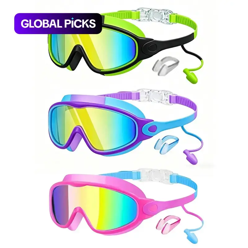 3-Pack Kids Swimming Goggles, Swim Goggles Set, Anti-Fog UV-Protection Outdoor Sports Goggles with Adjustable Comfort, Large-Frame Wide-Vision Pool Goggles Fit for Ages 3–15 #GLOBAL PICKS