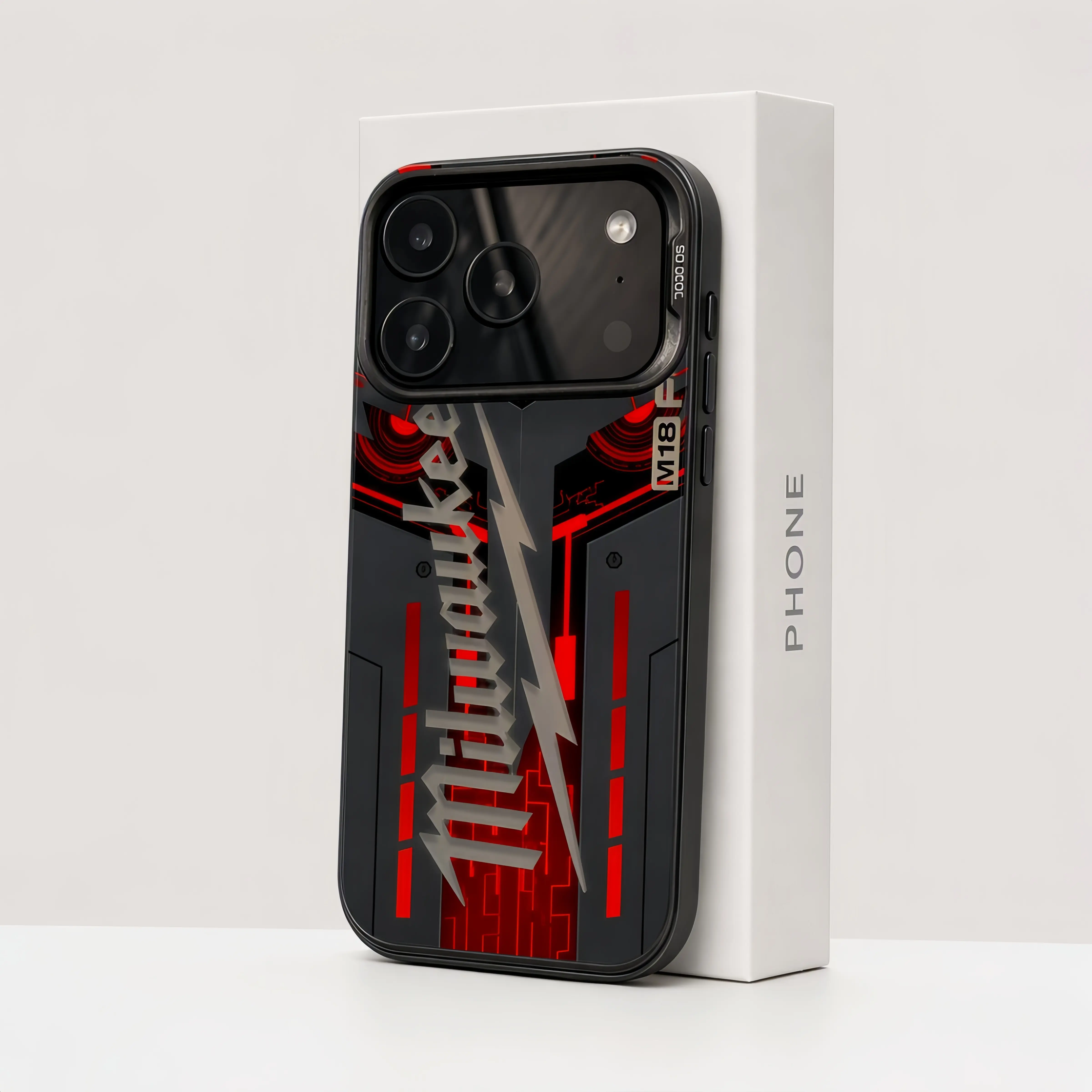 Thunderbolt Mecha Style TPU Laser Craft Smartphone Case - Shockproof Anti-Drop Dual-Layer Protection Cover, Magnetic Snap, Halloween Snowman Sticker Pack, Cool Gifts for Adults, Multi-Model for iPhone 18 17 16 15 14 13 12 11 Pro ProMax Plus